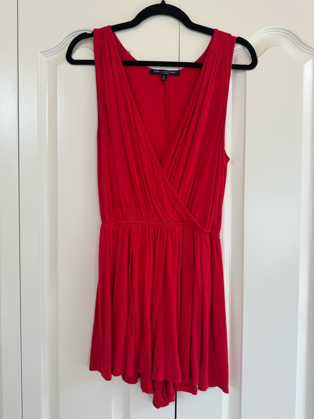 One Clothing Red Sleeveless Wrap Mini Romper